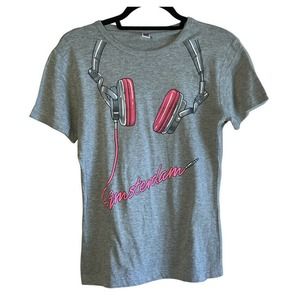Logo Star Amsterdam Shirt Graphic Print DJ Headphones Pink Gray M
